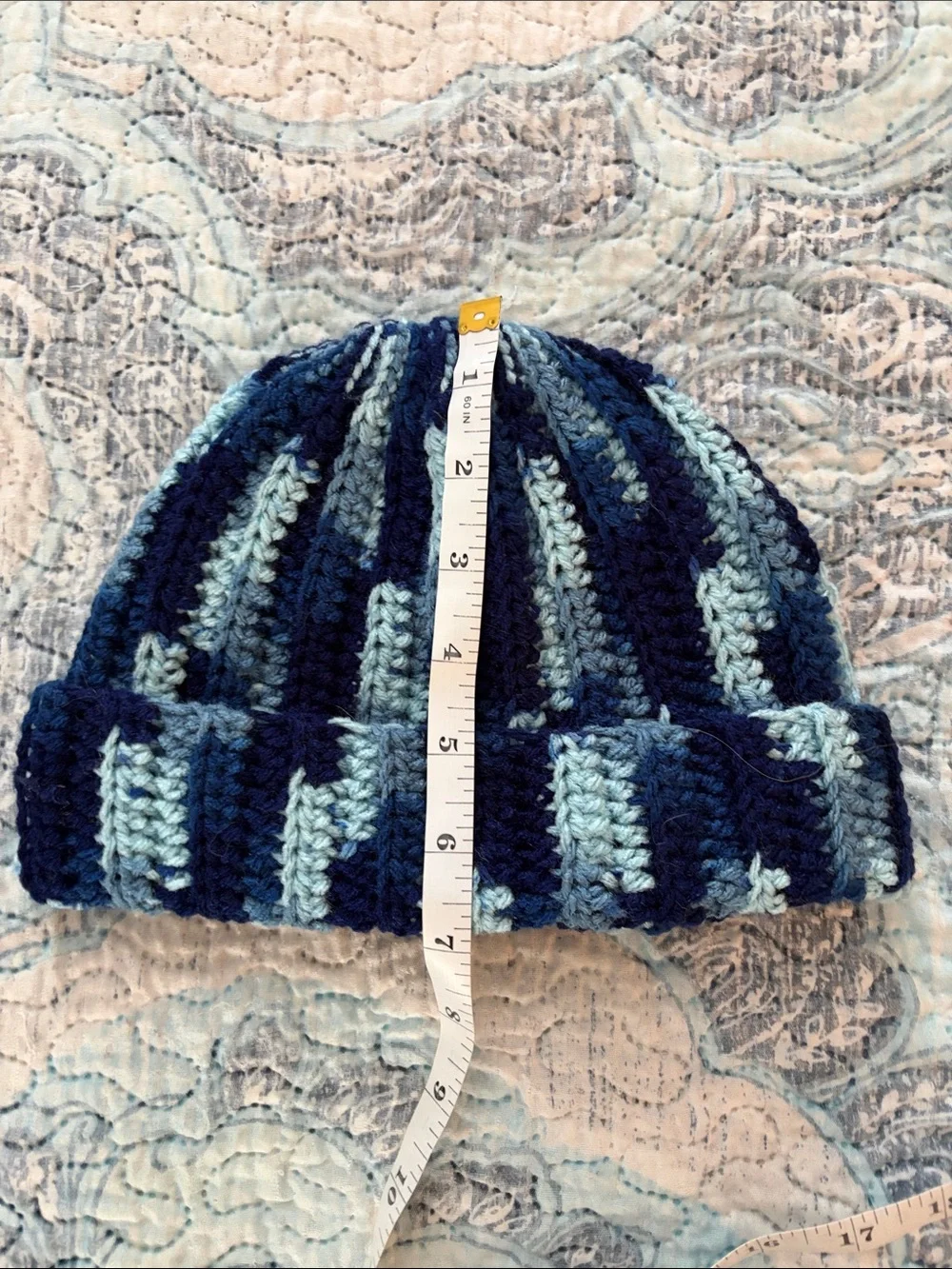 Hand Crafted Navy and Light Blue Kids Crochet Beanie